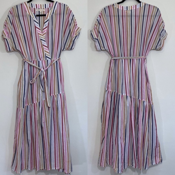 Xirena Drue Stripe Midi Dress Wrap Top Le Marais Tiered 100% Cotton Multicolor S - Picture 4 of 6